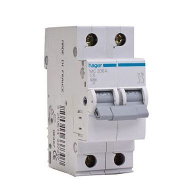 Автоматичний вимикач HAGER MC206A 2-полюса, 6A, C, 6kA
